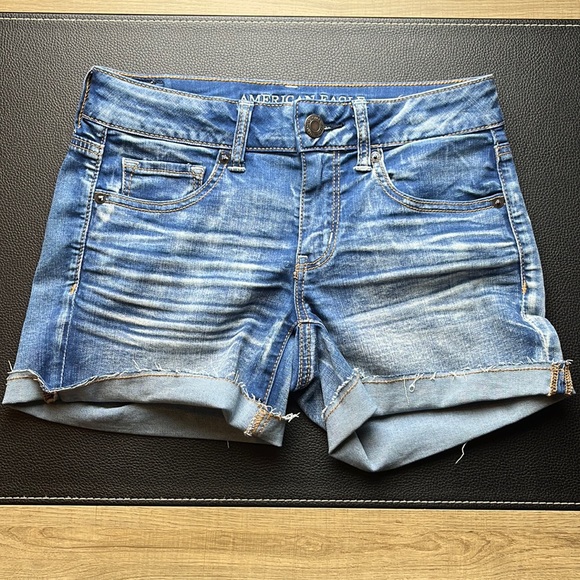 American Eagle Super Stretch Distressed Midi Shorts - Picture 1 of 7